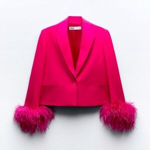 Zara Short Feather Blazer NWT